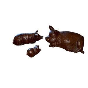 Red Mill Mfg Pig Figurines Set of 3 Sow & Piglets Brown‎ Rustic vintage farmcore